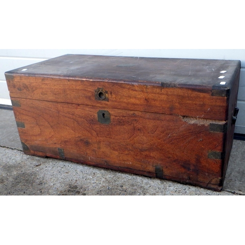 646 - A small brass bound camphorwood box, chew marks and damage, 73cm wide