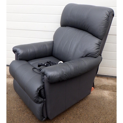 684 - An Lazboy grey leather recliner chair, with plug adapter, foreign plug, sold as seen