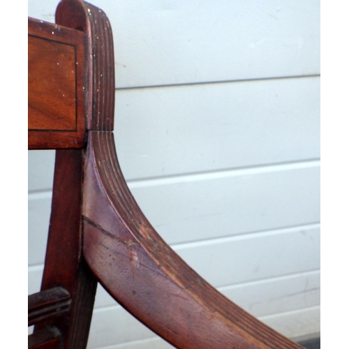 686 - A 19th cen mahogany carver chair, a/f together with an oak tripod table (2)