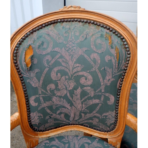 734 - A set of twelve Louis XV style open armchair frames, upholstery a/f, sold as frames only