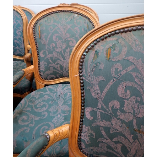 734 - A set of twelve Louis XV style open armchair frames, upholstery a/f, sold as frames only