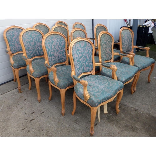 735 - A set of twelve Louis XV style open armchair frames, upholstery a/f, sold as frames only