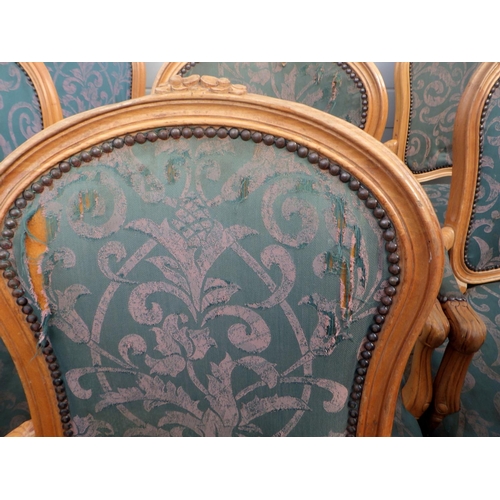 735 - A set of twelve Louis XV style open armchair frames, upholstery a/f, sold as frames only