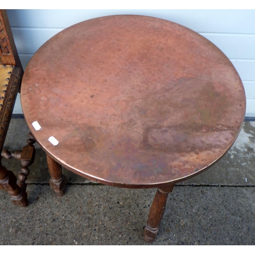 762 - A circular copper topped occasional table together with a barleytwist side chair (2)