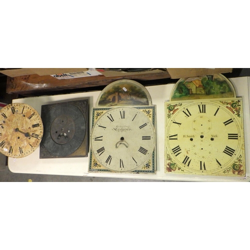 780 - Three longcase clock faces together with a round dial 30hr movement (4)