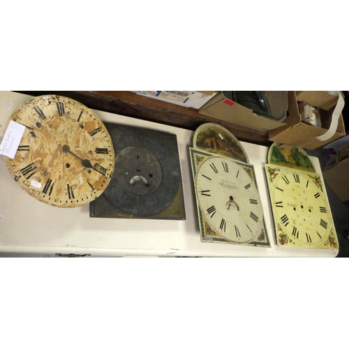 780 - Three longcase clock faces together with a round dial 30hr movement (4)