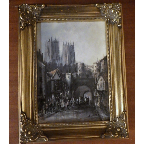 807 - A small oil of York together with two further pictures (3)