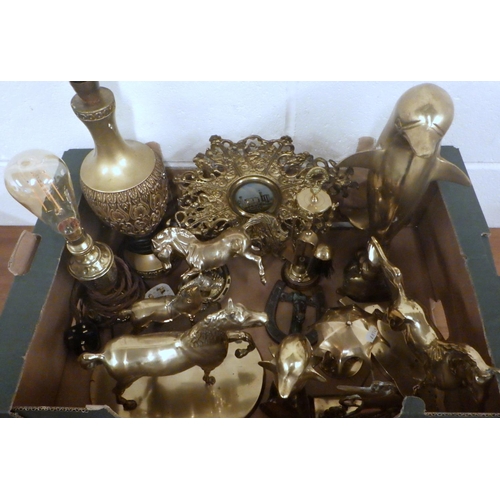 813 - A qty of various brass ware figures lamps etc