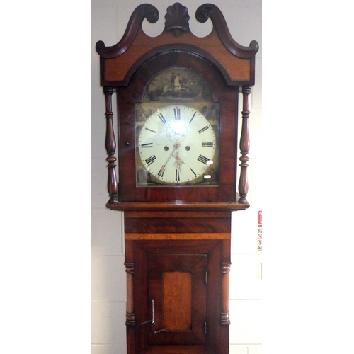 828 - An oak and mahogany painted dial 8 day longcase clock