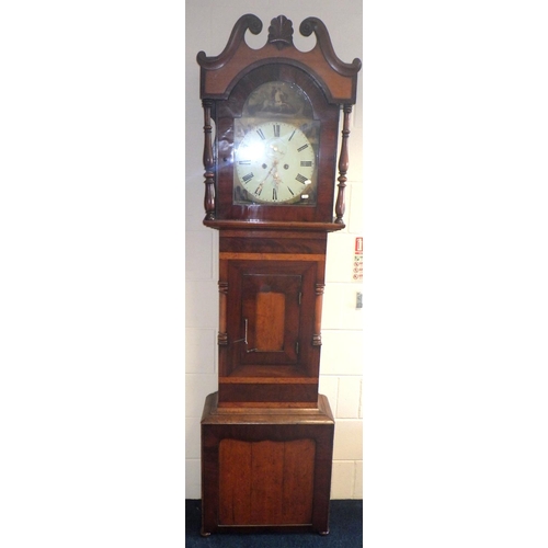 828 - An oak and mahogany painted dial 8 day longcase clock