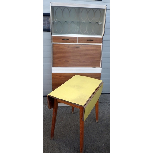 837 - A retro vintage kitchen cabinet, glass chipped and drop leaf table (2)