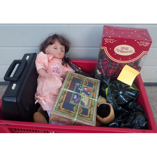 845 - A qty of misc items, typewriter, doll, jigsaw puzzle etc