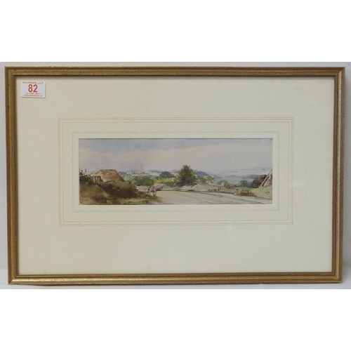 385 - Christchurch from Boscombe Hill, watercolour view titled and indistinctly attributed verso, 31 x 10.... 