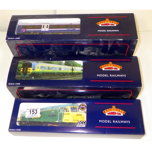 153 - Three (packs) Bachmann boxed Locos etc, 6 models 
All models have been out of the boxes and used, so... 