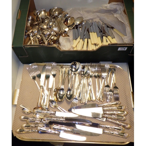 174 - silver plated cutlery to include
8 dinner knives, dinner forks, desert knives, desert spoons, soup s... 