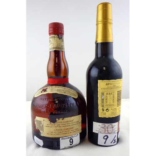 9 - Apostoles - Jerez - 30, a single 0.375lt bottle; Grand Marnier, a single 0.5lt bottle.  (2)