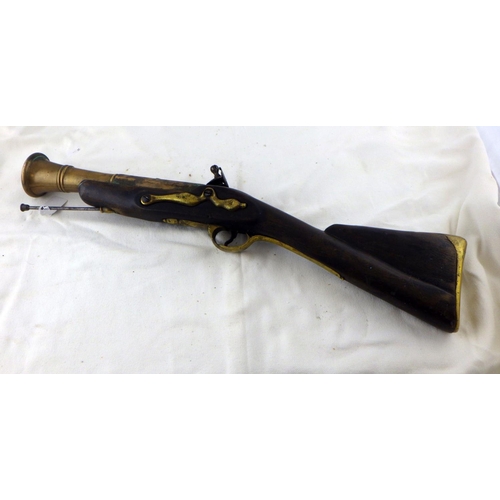 258 - A blunderbuss style trade-type flintlock gun, possible Middle Eastern origin.  Wall hanger / decorat... 