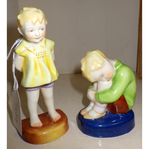 287 - Two Royal Worcester Puce stamp figures Sleepy Boy & Tommy