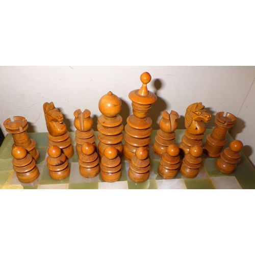 292 - A chess set on a onyx board AF