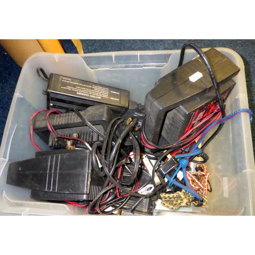 345 - Various battery chargers, prints, misc