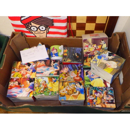 358 - 15 Disney cups, misc books, Minster Fm Minster jigsaw, bowls etc (qty)