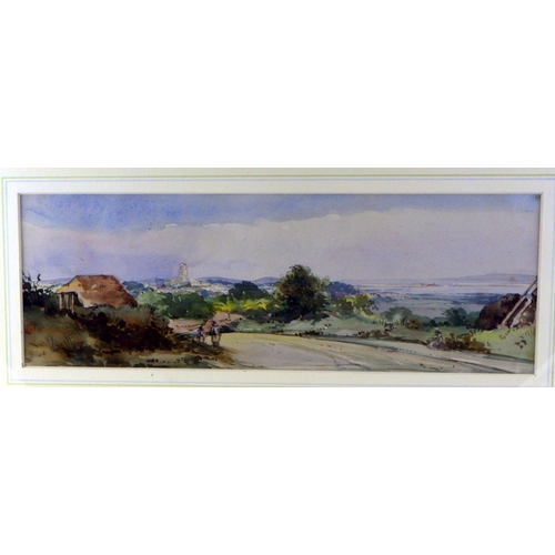 385 - Christchurch from Boscombe Hill, watercolour view titled and indistinctly attributed verso, 31 x 10.... 