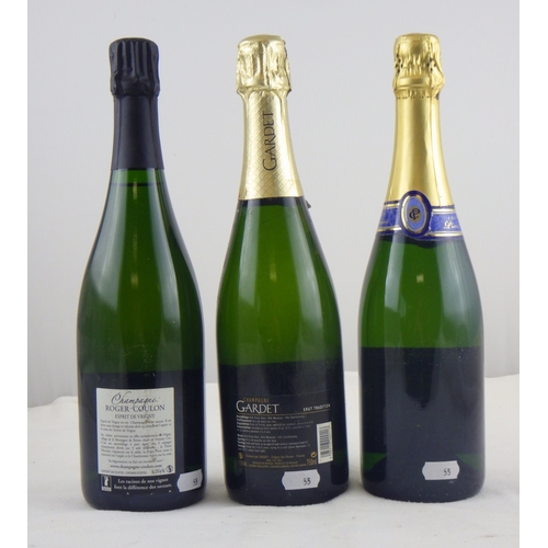 55 - Champagne Roger Coulon Brut Nature, a single bottle 0.75lt;  Champagne Pierre Courtois, a single bot... 