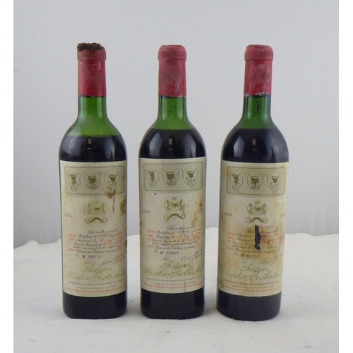 60 - Chateau Mouton Rothschild 1964, three bottles 0.75lt; another bottle, sealed but of very low level. ... 