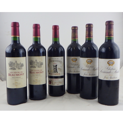 75 - Jean Gautreau - Chateau Sociando-Mallet - 2006, three 0.75lt bottles; Les Tours De Beaumont 2016, tw... 