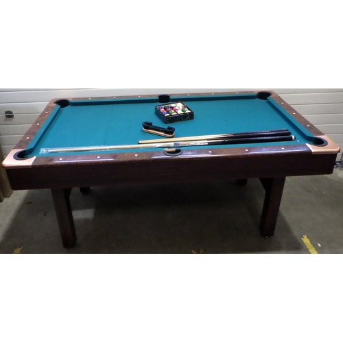 778 - A Pool table, balls, cues and brush