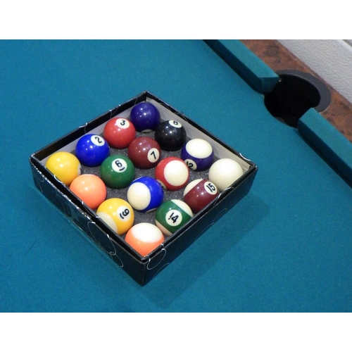 778 - A Pool table, balls, cues and brush