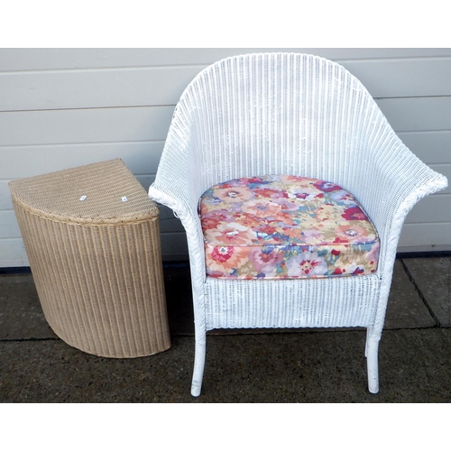 782 - An overpainted Lloyd Loom chair and corner basket (2)