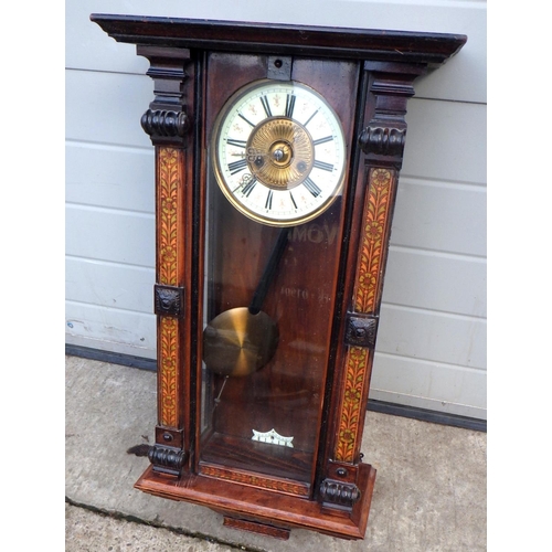 817 - An inlaid Vienna wall clock, missing finials