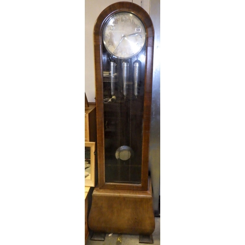 828 - A walnut three weight Art Deco longcase clock AF WORM