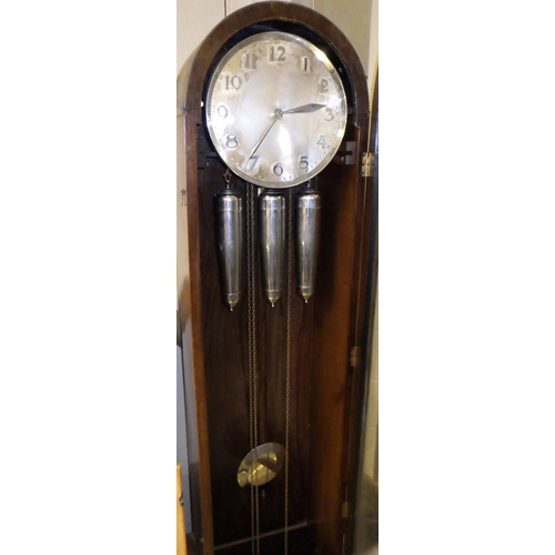 828 - A walnut three weight Art Deco longcase clock AF WORM