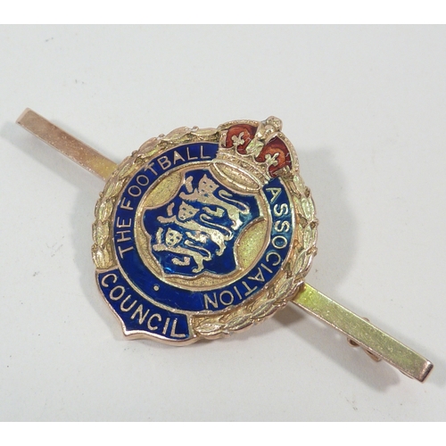 29 - A Football Association Council bar badge, enamelled 9ct gold and yellow metal, engraved verso 