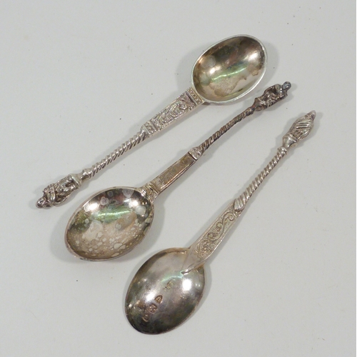 46 - A cased set of six Victorian silver apostle coffee spoons, each 100mm long; another cased set of six... 