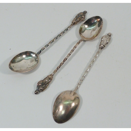 46 - A cased set of six Victorian silver apostle coffee spoons, each 100mm long; another cased set of six... 