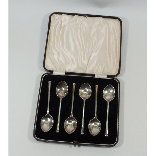 46 - A cased set of six Victorian silver apostle coffee spoons, each 100mm long; another cased set of six... 