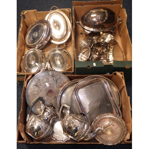 149 - Three boxes of silver plate to include trays, tea ware, tureens etc