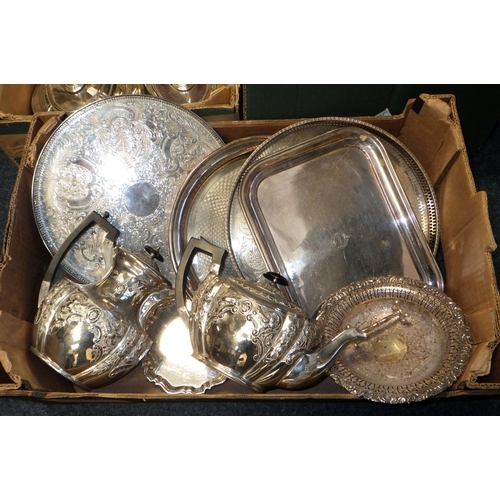 149 - Three boxes of silver plate to include trays, tea ware, tureens etc