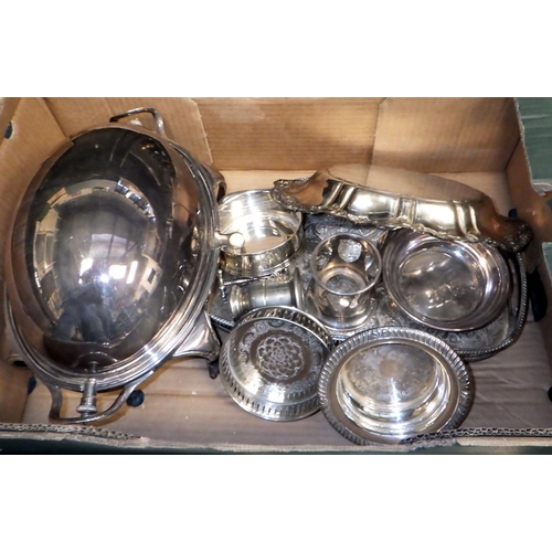 149 - Three boxes of silver plate to include trays, tea ware, tureens etc