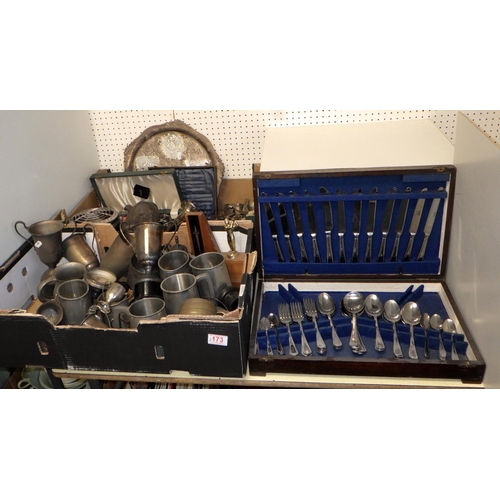 173 - Two boxes of misc silver plate together with a Viners cased canteen of cutlery (3)