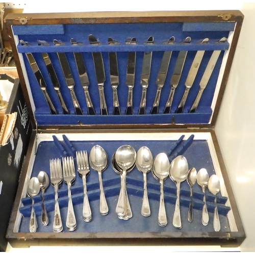 173 - Two boxes of misc silver plate together with a Viners cased canteen of cutlery (3)