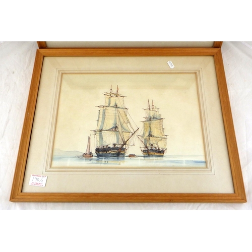 190 - Two J.T Civpan watercolours of sailing ships 52 x 42cm inc frame