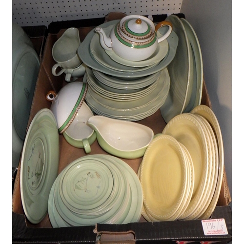 196 - Three boxes of various table ware etc to include Denby, Bronksome (3)