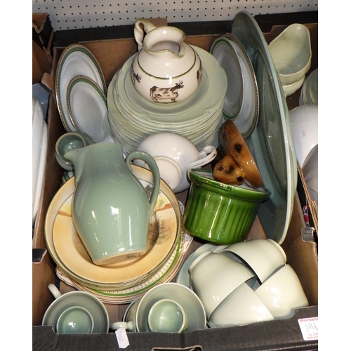 196 - Three boxes of various table ware etc to include Denby, Bronksome (3)