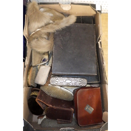 205 - Three boxes of misc collectables to include treen, vanity brushes, flasks etc (3)