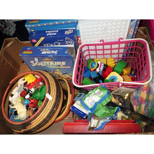 216 - Four boxes of misc toys, games etc (4)