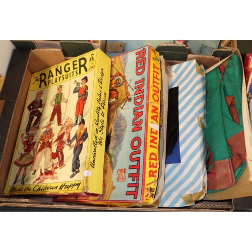 219 - A vintage toy shop, children's fancy dress together with two boxes of misc games & jigsaws AF (4)